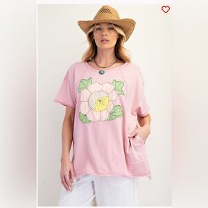Easel Plus Size Mineral Wash Flower Patch Top